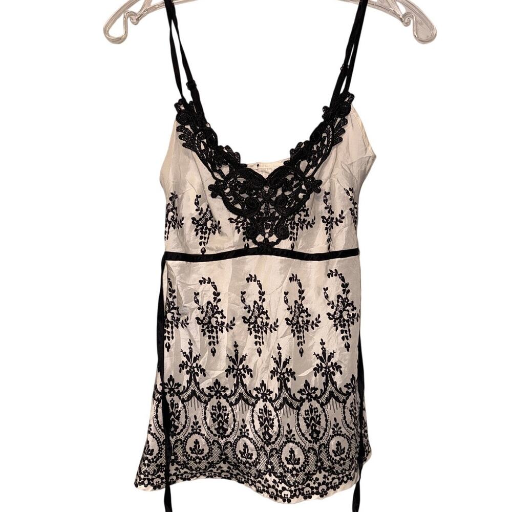 Warehouse UK Women's Size 8 Black Sheer Lace Trim Top Tank Blouse Y2K